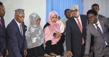 Somali deputies are sworn in to office at a ceremony held in the capital&#039;s heavily fortified Halane military camp, in Mogadishu, Somalia, April 14, 2022. (AP Photo)