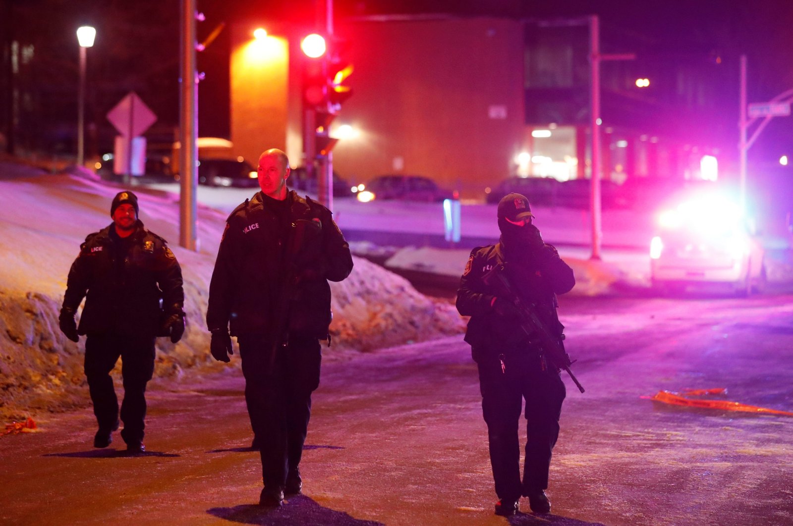 Police officers patrol the perimeter near a mosque after another mosque shooting in Quebec City, Canada, Jan. 29, 2017. (Reuters Files Photo)