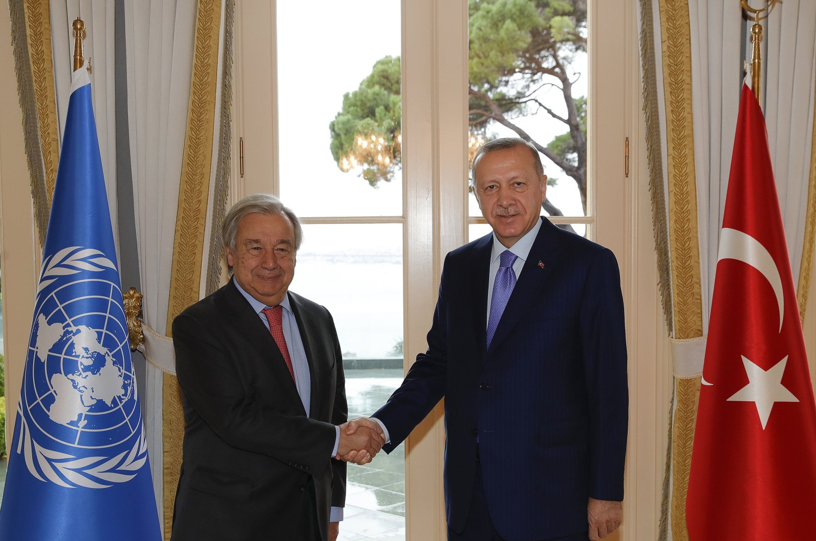 President Recep Tayyip Erdoğan shakes hands with U.N. Secretary-General Antonio Guterres in Istanbul, Turkey, Nov. 2, 2019. (AA File Photo)