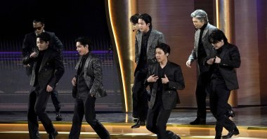 BTS performs "Butter" at the 64th Annual Grammy Awards, in Las Vegas, U.S, April 3, 2022. (AP Photo)