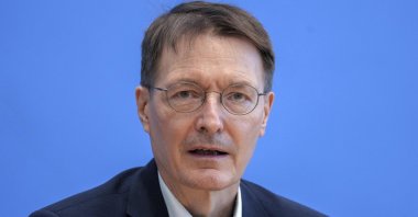 German Health Minister Karl Lauterbach addressing the media during a press conference in Berlin, Germany, Friday, Feb. 25, 2022. (AP Photo)