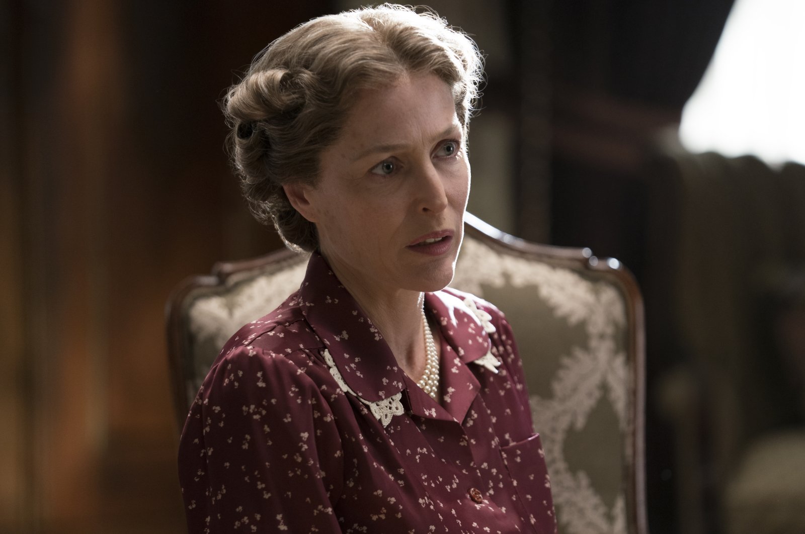 This image released by Showtime shows Gillian Anderson as Eleanor Roosevelt in a scene from "The First Lady," premiering Sunday. (AP Photo)