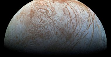 A view of Jupiter's moon Europa created from images taken by NASA's Galileo spacecraft in the late 1990s, May 14, 2018. (Reuters Photo)