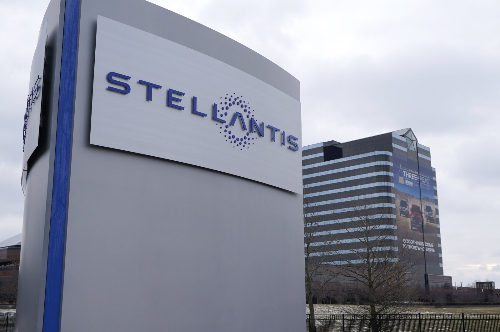 The Stellantis sign is seen outside the Chrysler Technology Center, in Auburn Hills, Mich. U.S., Jan. 19, 2021. (AP Photo)