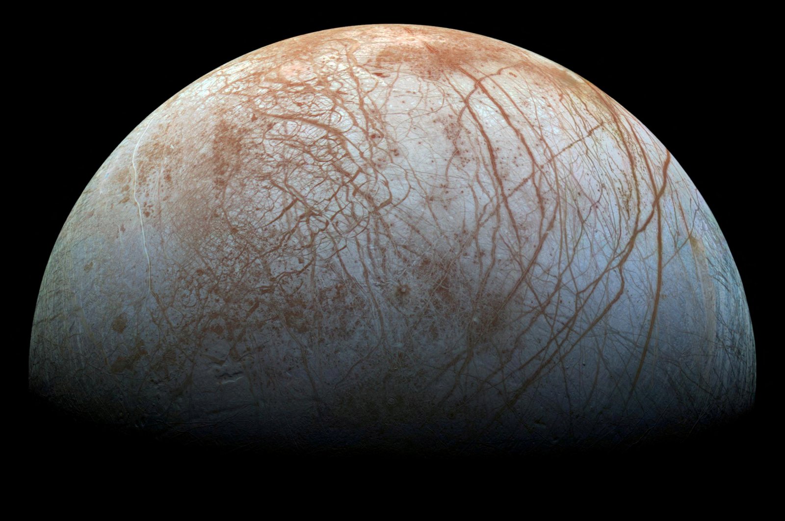 A view of Jupiter&#039;s moon Europa created from images taken by NASA&#039;s Galileo spacecraft in the late 1990s, May 14, 2018. (Reuters Photo)