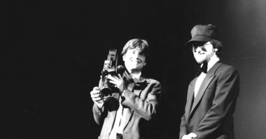 Romain Goupil and Steven Spielberg received the Golden Camera prize at the 35th Cannes International Film Festival in Cannes, France, on May 26, 1982.  Goupil won for his film "Mourir a 30 Ans" and Spielberg won for "E.T. the Extra Terrestrial." (AP)