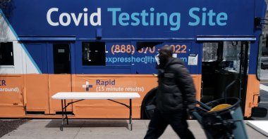 A COVID-19 testing site stands on a Brooklyn street corner, New York, U.S, April 18, 2022. (AP Photo)