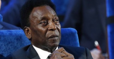 Brazil&#039;s Pele attends the 2018 World Cup draw at the Kremlin, Moscow, Russia, Dec. 1, 2017. (AP Photo)