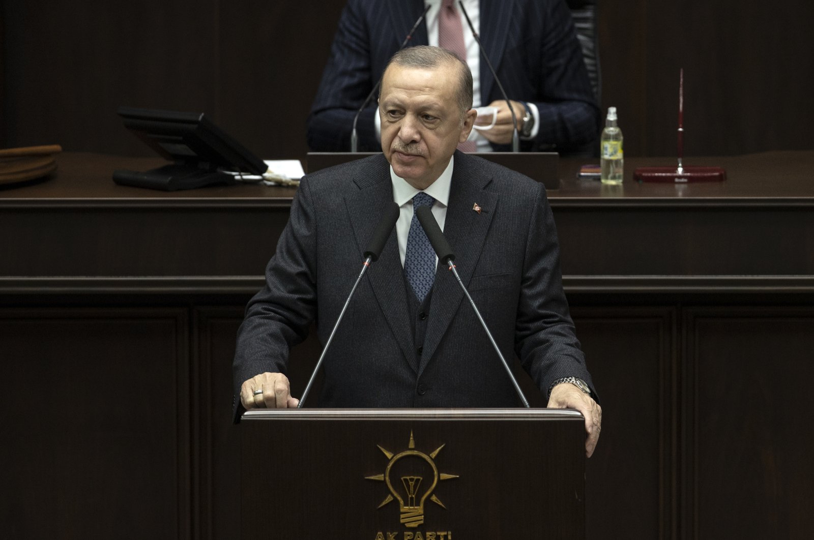 President Recep Tayyip Erdoğan speaks at the AK Party parliamentary group meeting in Ankara, Turkey, Wednesday, April 20, 2022. (AA Photo)