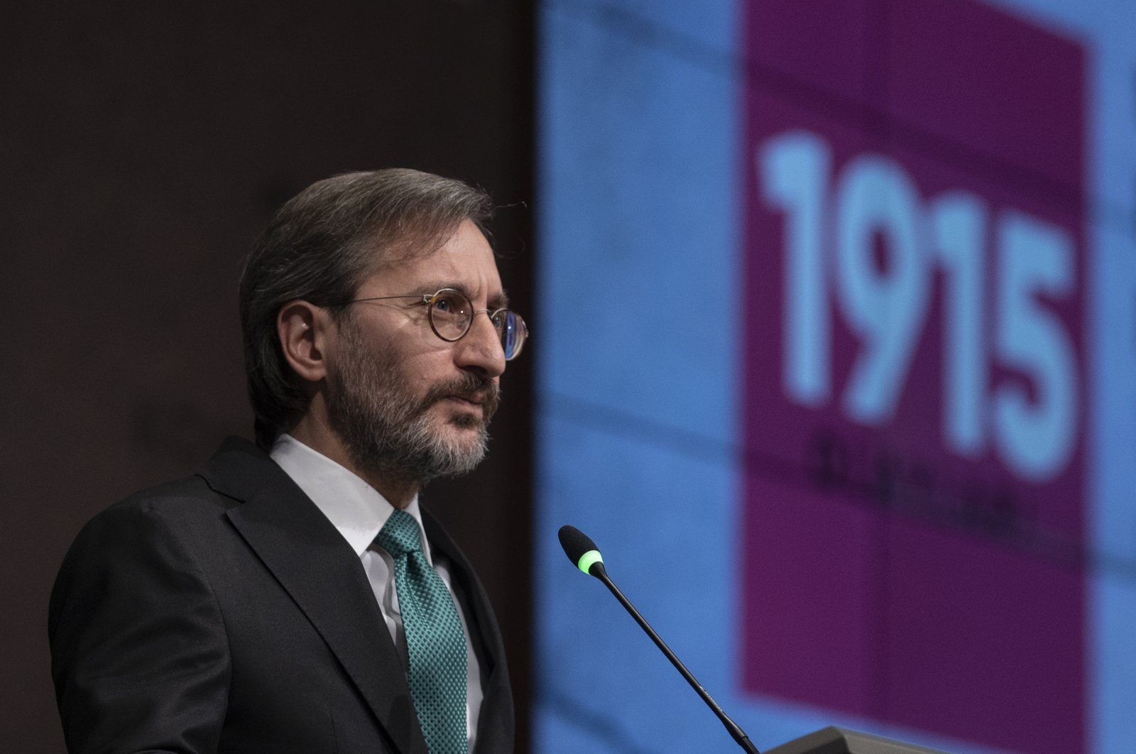 Communications Director Fahrettin Altun speaking at a conference on the 1915 events in Ankara, Turkey, April 20, 2022. (AA Photo)