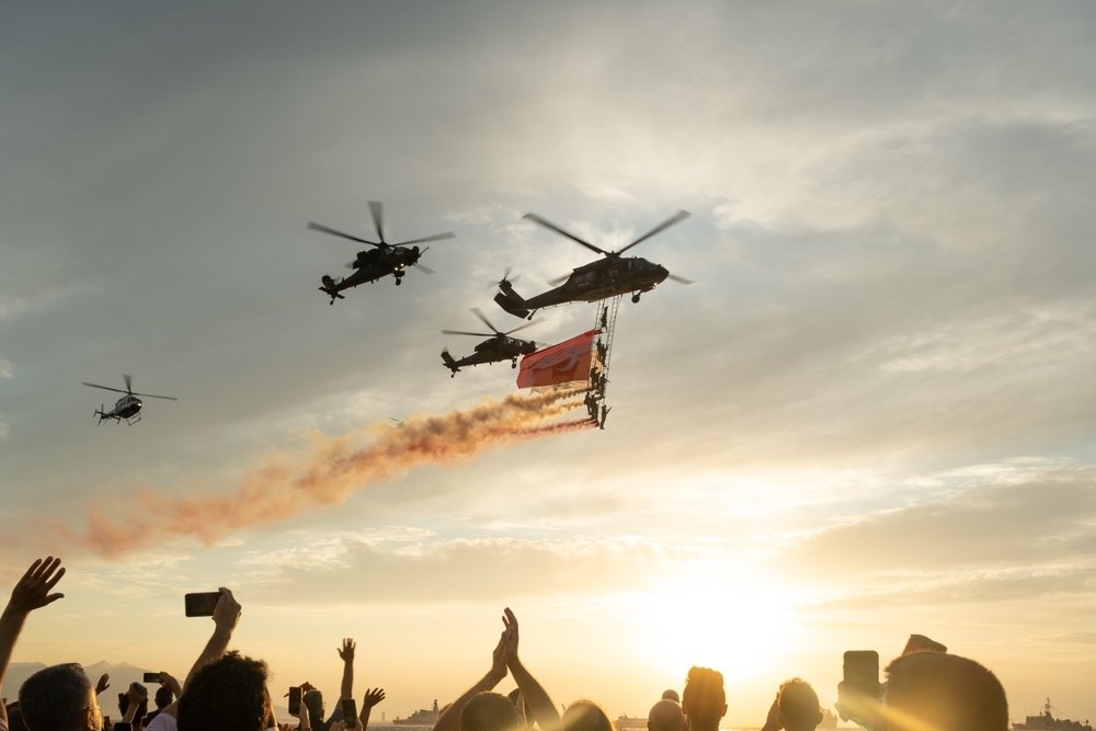 Turkish Atak police helicopters and special forces during the celebrations of liberation day of Izmir, western Turkey, Sept. 9, 2021. (Shutterstock Photo)
