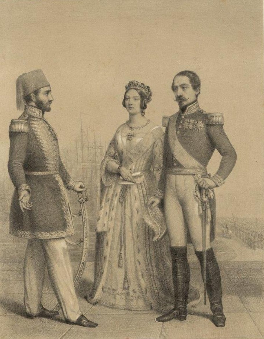 Sultan Abdülmecid (L) with Queen Victoria of the United Kingdom and Emperor Napoleon III of France. (Wikimedia)