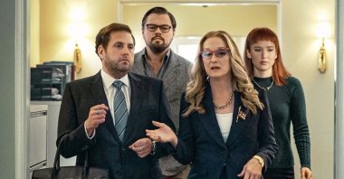 Jonah Hill (L), Leonardo DiCaprio (C-L), Meryl Streep (C-R) and Jennifer Lawrence, in a scene from the film "Don't Look Up."