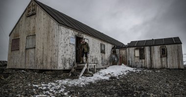 A man exits Station Y, Horseshoe Island, Antarctica, April 20, 2022. (AA Photo)