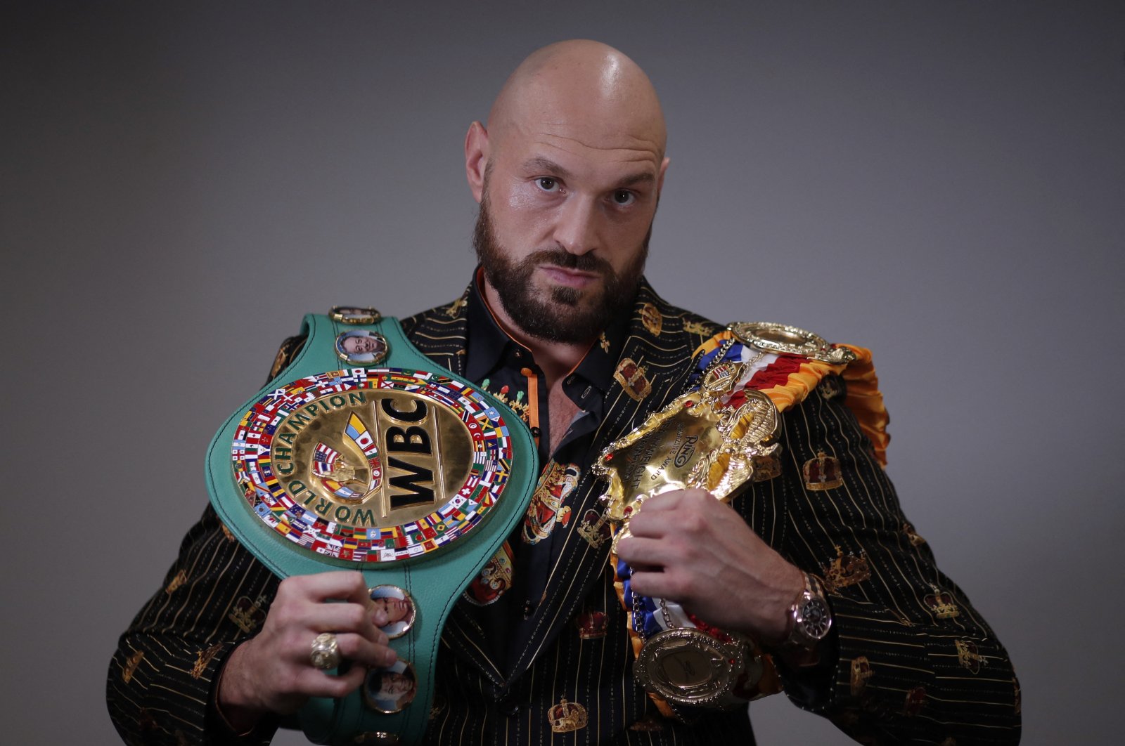 Tyson Fury poses ahead of his fight against Dillian Whyte at the Wembley Stadium in London, Britain, April 20, 2022. (Reuters Photo)