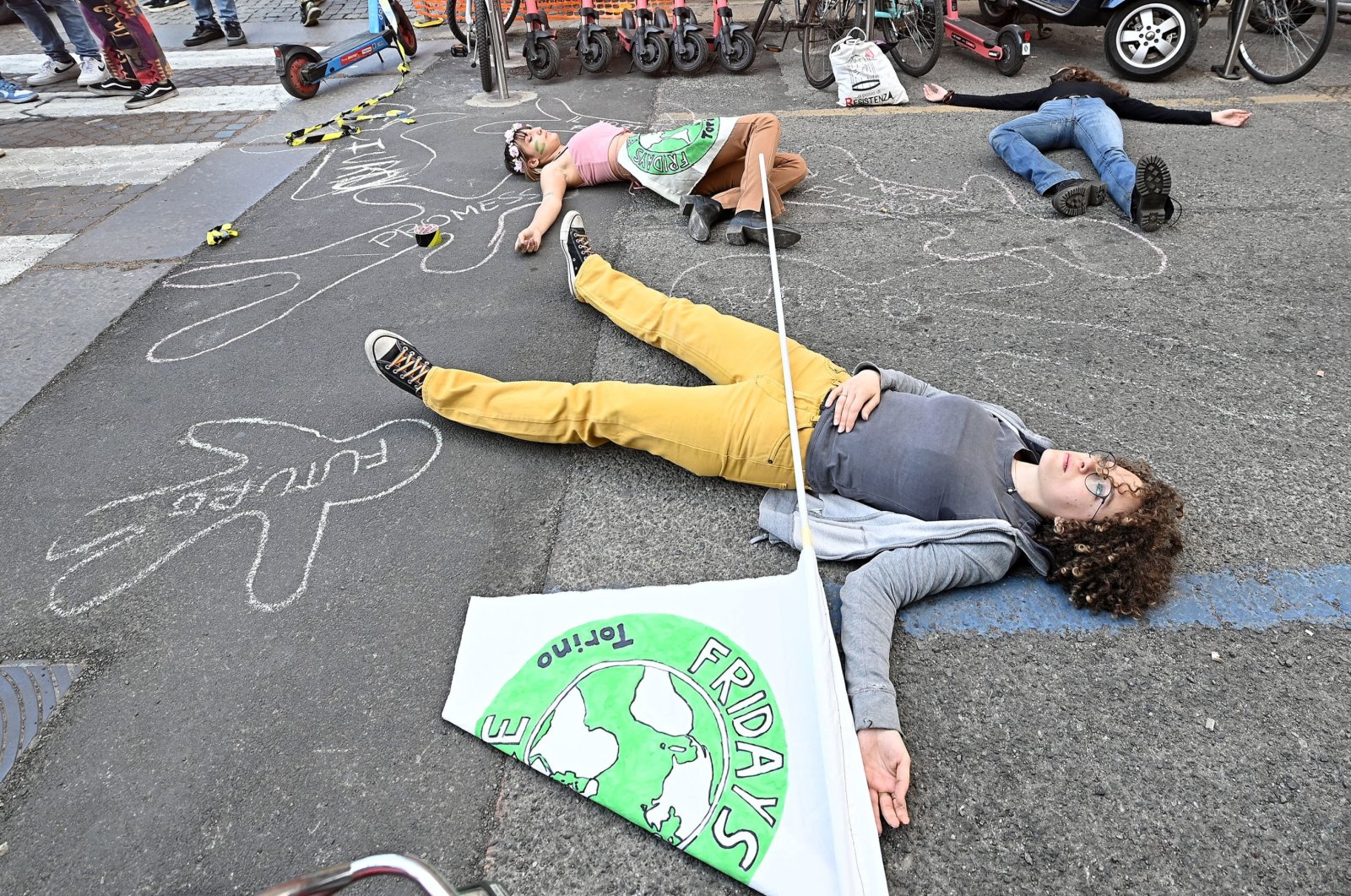 Activists take part in a climate change &quot;Friday for Future&quot; protest in Turin, Italy, March 25, 2022. (EPA Photo)