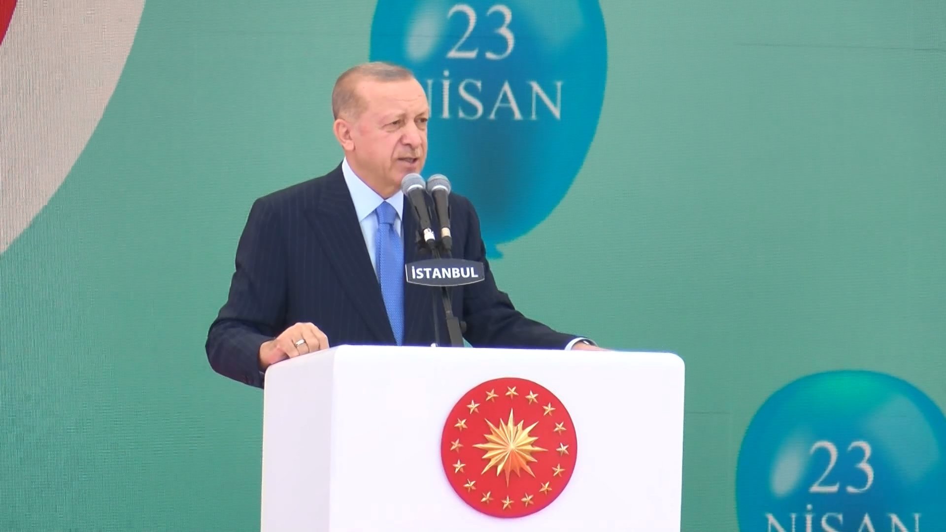 The President of Turkey Recep Tayyip Erdoğan giving his speech on the occasion of National Sovereignty and Children's Day, Başakşehir, Istanbul, Turkey, April 23, 2022. (DHA Photo)