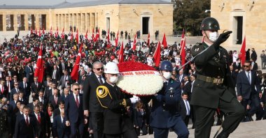 Grand National Assembly Speaker Mustafa Şentop during his visit to Atatürk's Mausoleum, Ankara, Turkey, April 23, 2022. (DHA Photo)