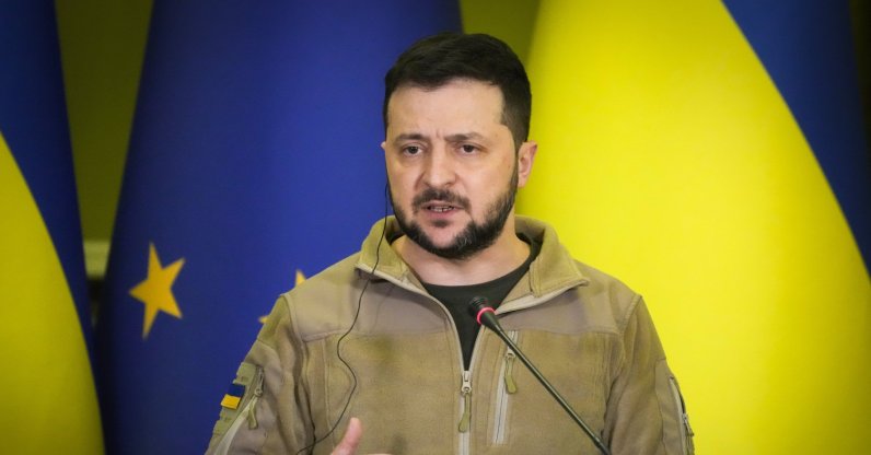 Ukrainian President Volodymyr Zelenskyy attends a news conference with European Council President Charles Michel after their meeting in Kyiv, Ukraine, April 20, 2022. (AP Photo)