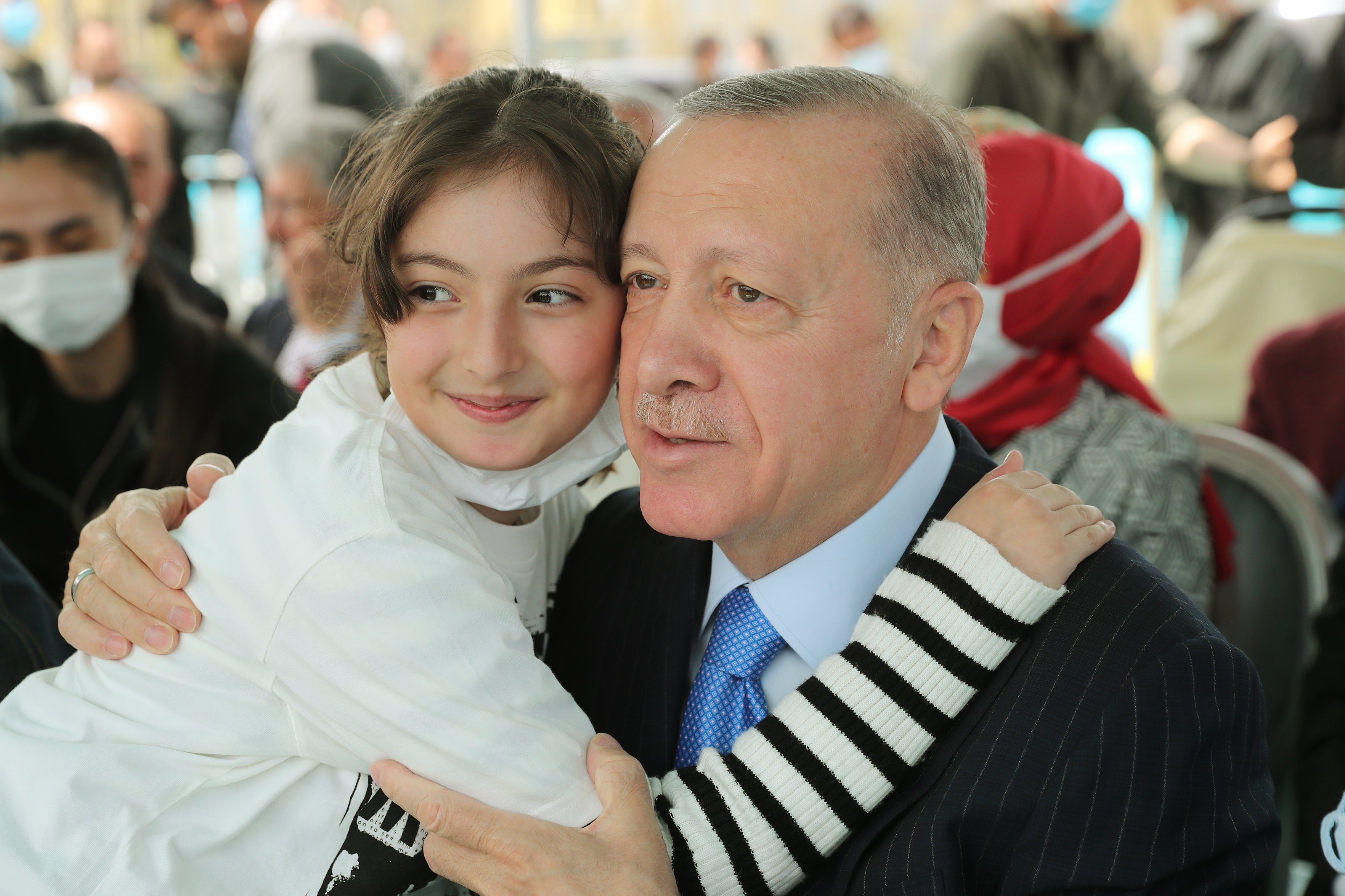 The President of Turkey Recep Tayyip Erdoğan and her wife Emine Erdoğan at the TRT 23 April Children&#039;s Festival, Başakşehir, Istanbul, Turkey, April 23, 2022. (AA Photo)