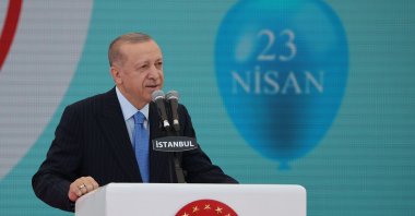 President Recep Tayyip Erdoğan speaks at an event in Istanbul, April 23, 2022. (AA)