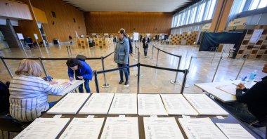 A photograph shows voting ballots at a polling station during a general election in Ljubljana, Slovenia, April 24, 2022. (AFP Photo)