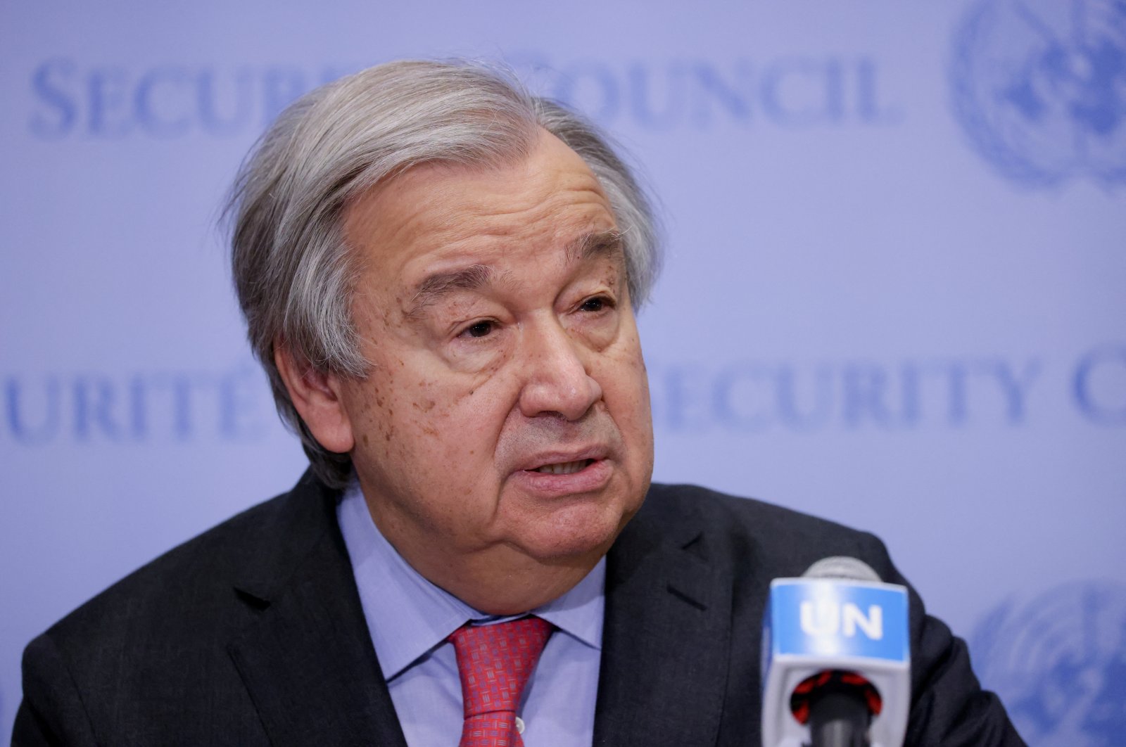 United Nations Secretary-General Antonio Guterres speaks to the media regarding Russia&#039;s invasion of Ukraine, at the United Nations Headquarters in New York City, U.S., March 14, 2022. (REUTERS)