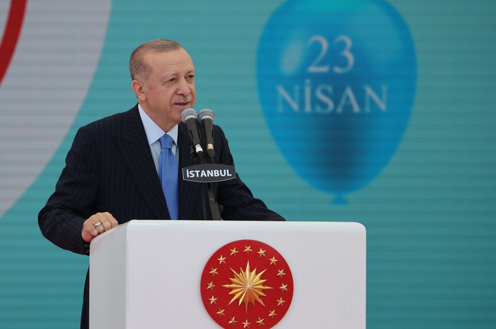 President Recep Tayyip Erdoğan speaks at an event in Istanbul, April 23, 2022. (AA)