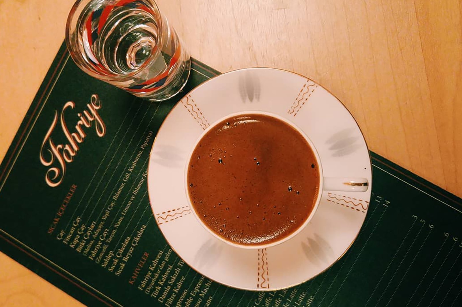 Turkish coffee and the menu at the Fahriye cafe in the Moda district, Istanbul, Turkey. (From Instagram / @fahriyecafe)