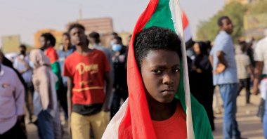 A protester marches during a rally against military rule in Khartoum, Sudan, Feb. 10, 2022. (Reuters Photo)