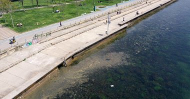 Aerial view of the Marmara Sea with a small patch of sea snot, in Istanbul, Turkey, April 25, 2022. (AA PHOTO)
