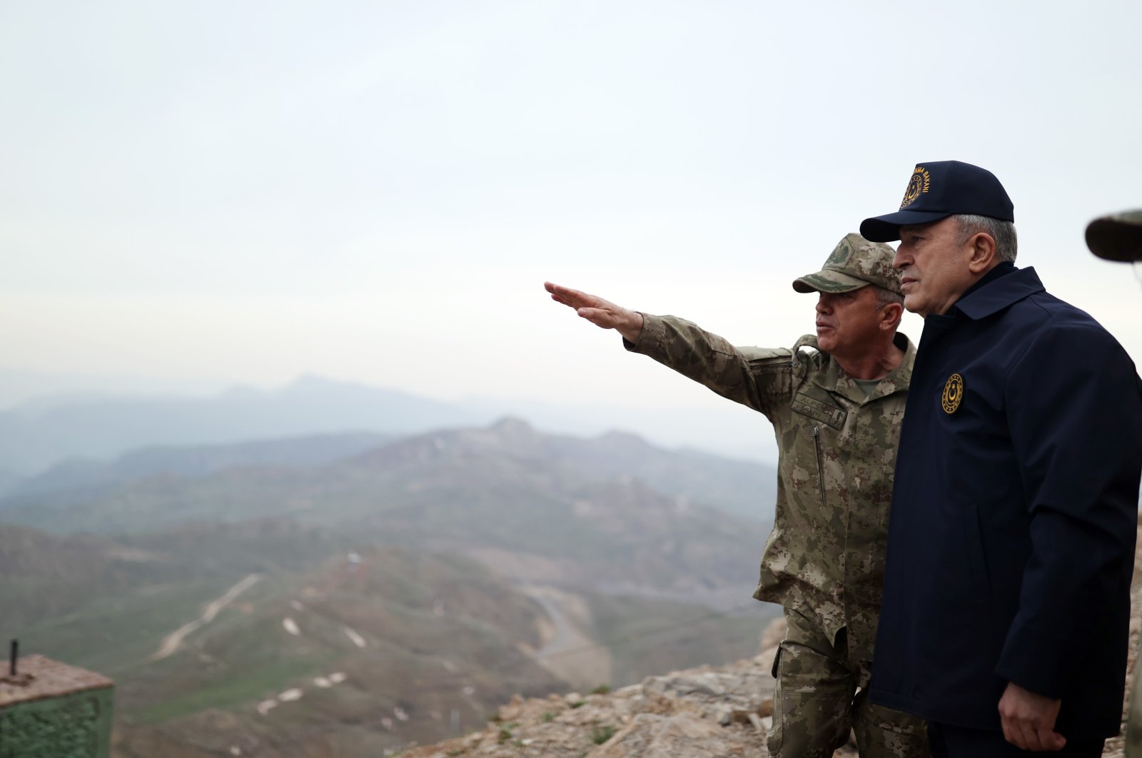 Defense Minister Hulusi Akar on the Turkey-Iraq border, Sunday, April 25, 2022. (AA Photo)