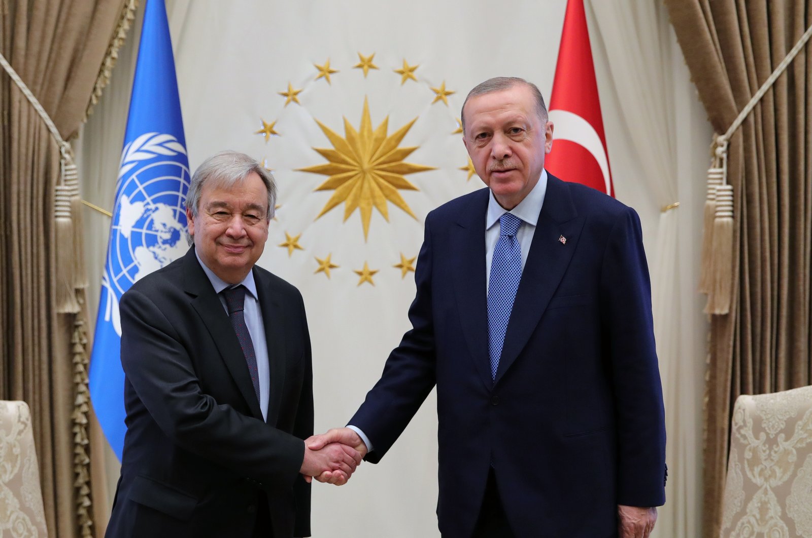 President Recep Tayyip Erdoğan receives United Nations Secretary-General Antonio Guterres in the capital Ankara, Turkey, April 25, 2022. (AA Photo)