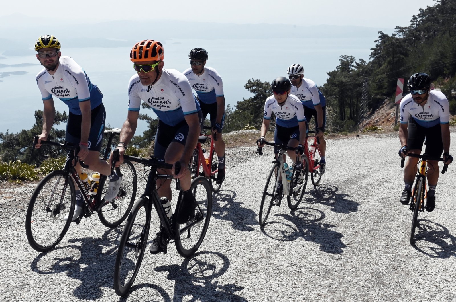 A group of cyclists takes part in a promotional tour for the Santini Queens of the Aegean Boostrace, March 26, 2022, Marmaris, Turkey. (Photo courtesy Boostrace)