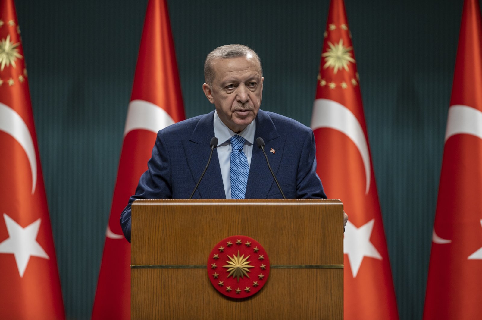 President Recep Tayyip Erdoğan speaks after the Cabinet meeting in the capital Ankara, Turkey, April 25, 2022. (AA Photo)
