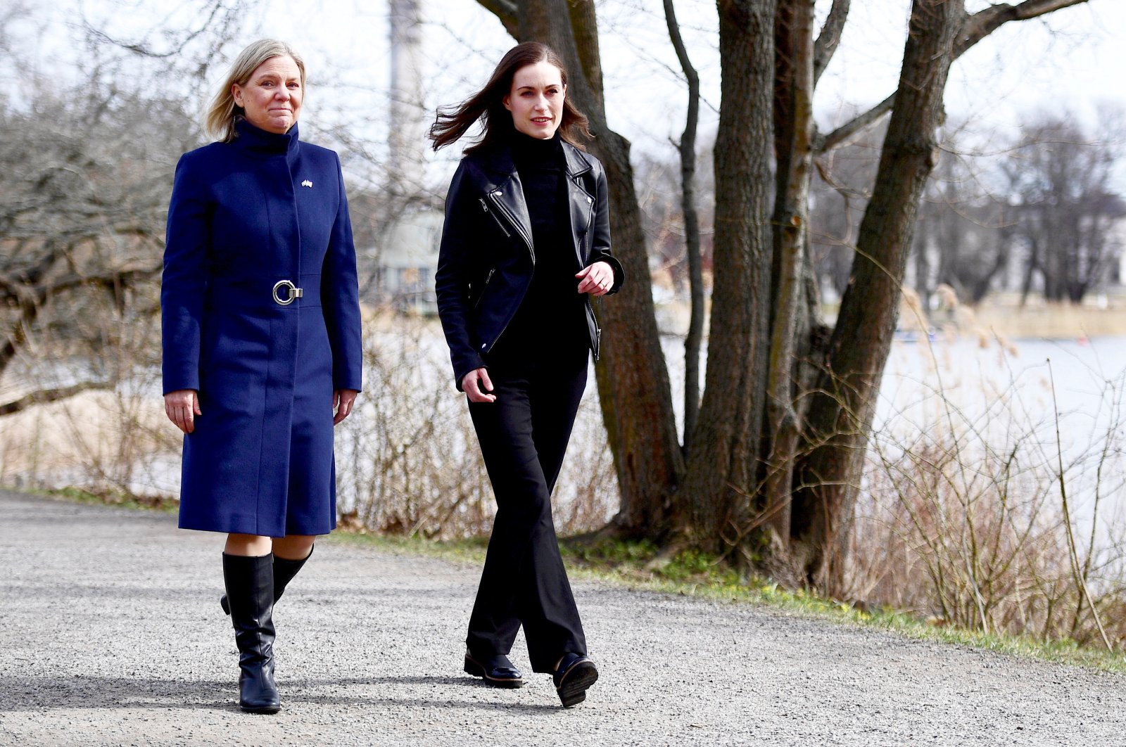 Sweden&#039;s Prime Minister Magdalena Andersson walks with Finland&#039;s Prime Minister Sanna Marin prior to a meeting, amid Russia&#039;s invasion of Ukraine, in Stockholm, Sweden, April 13, 2022. (Reuters Photo)