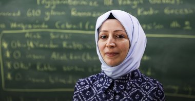 Religious Culture and Moral Knowledge teacher Kevser Çelebi, who works at Kartal Soğanlık Teacher Salih Nafiz Tüzün Primary School, focused more on abstract concepts with the "Origami with Tales, Stories and Anecdotes" project, Istanbul, Turkey, April 26, 2022. (AA Photo)