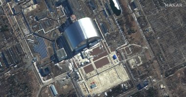 This file photo shows a Maxar satellite image taken and released on March 10, 2022 of an overview of the Chernobyl Nuclear Power Plant in Pripyat, Ukraine. (AFP Photo/Satellite image ©2022 Maxar Technologies)