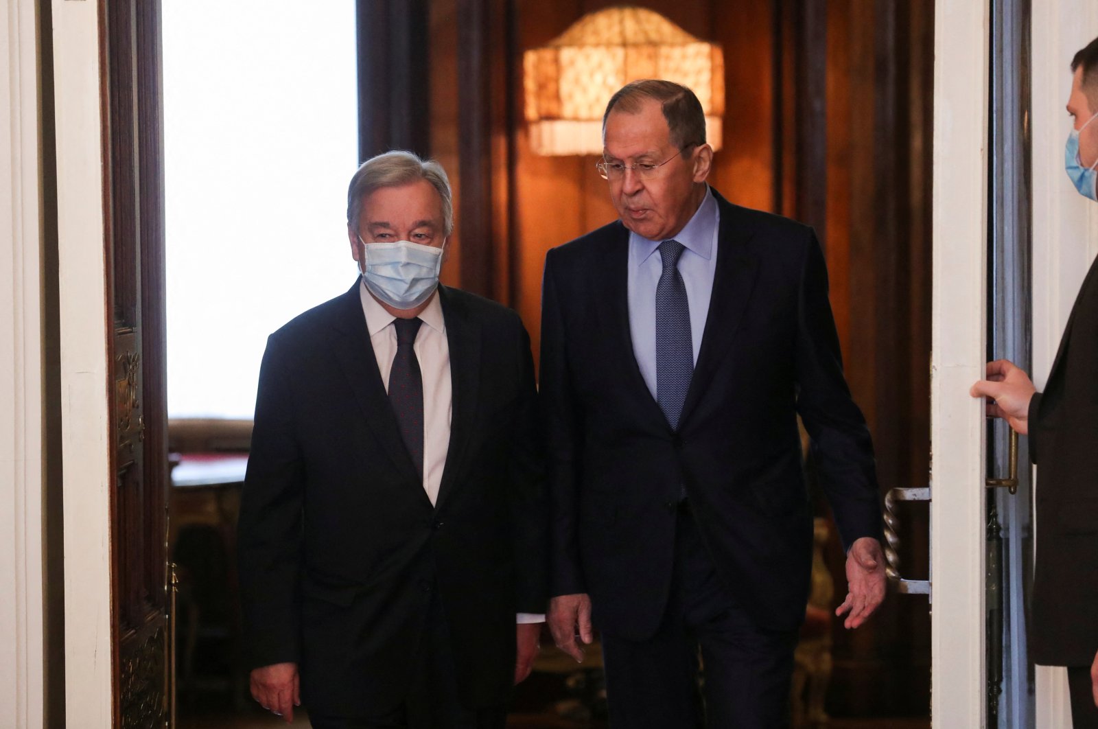Russian Foreign Minister Sergey Lavrov and U.N. Secretary-General Antonio Guterres meet in Moscow, Russia, April 26, 2022. (Reuters Photo)