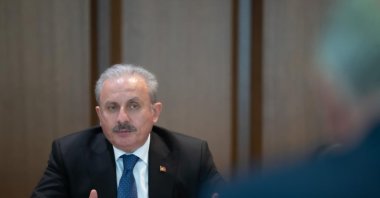 Parliament Speaker Mustafa Şentop speaks during a meeting during his visit to Bosnia-Herzegovina, Tuesday, April 26, 2022. (IHA Photo)