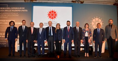 Members of a panel titled "A New Approach to United Nations Security Council Reform: A New Approach to Reconstructing the International Order," held in Rome, Italy, April 26, 2022. (AA Photo)