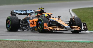 Mclaren's Lando Norris during practice at F1 Emilia Romagna GP, Imola, Italy, April 22, 2022. (AP Photo)
