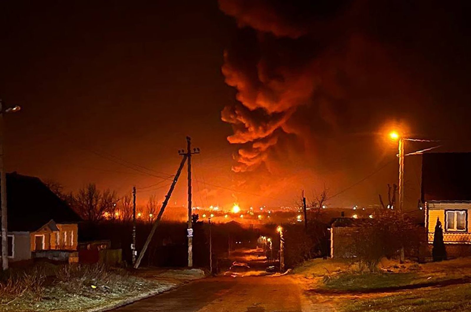 Smoke and flames rise from oil storage facilities in Bryansk, Russia, April 25, 2022. (AP Photo)