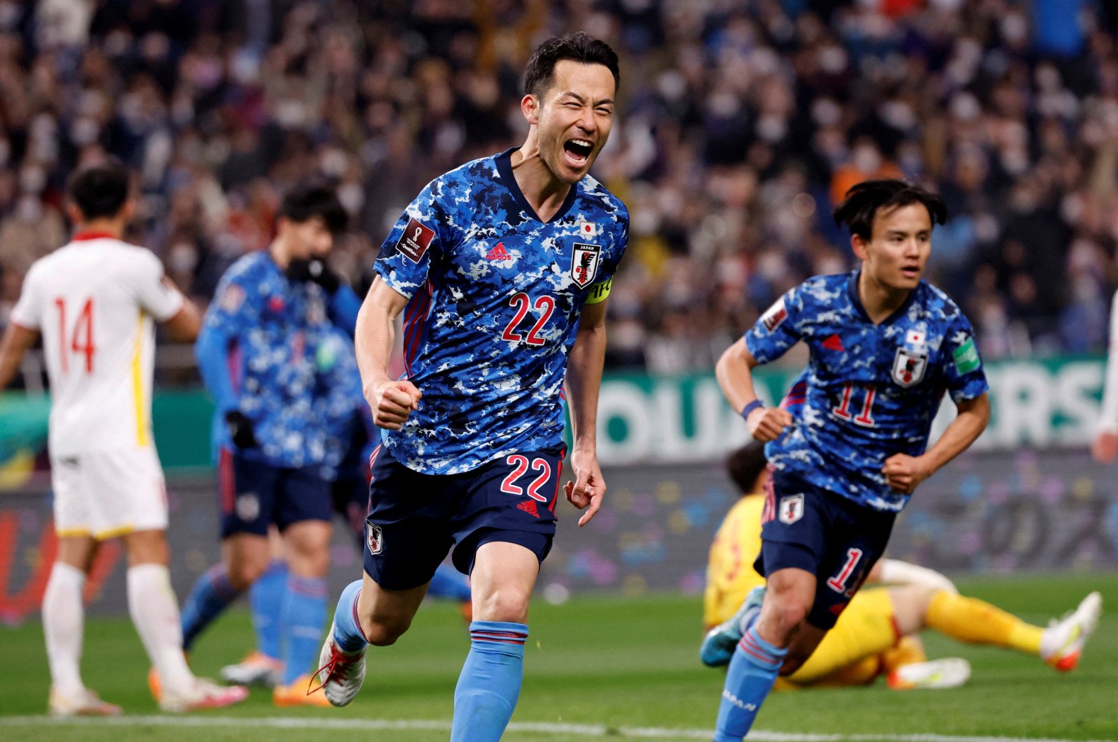 Japan&#039;s Maya Yoshida celebrates scoring against Vietnam, Saitama, Japan, March 29, 2022. (Reuters Photo)