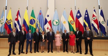 Foreign Minister Mevlüt Çavuşoğlu meets with members of Parlatino in Panama, April 27, 2022. (IHA Photo)