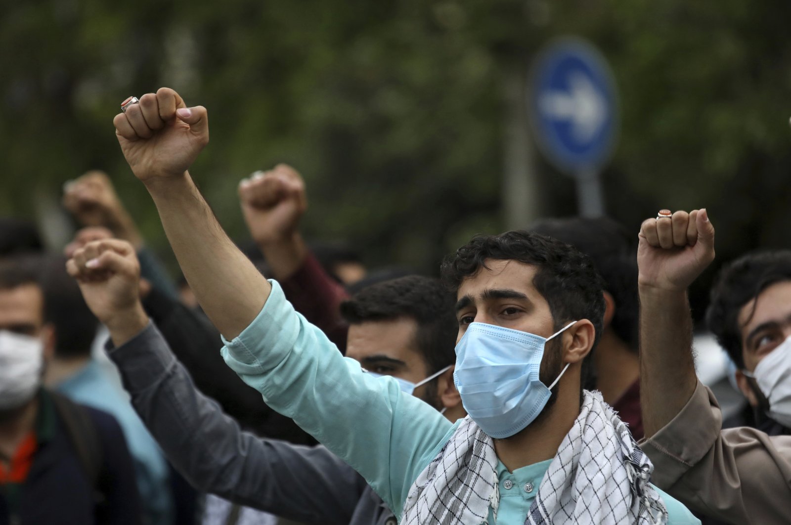 Protesters chant slogans during a demonstration to condemn planned Quran burnings by a right-wing group in Sweden, in front of the Swedish Embassy in Tehran, Iran, Monday, April 18, 2022. (AP)