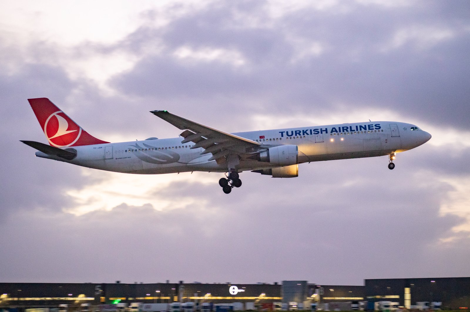 A Turkish Airlines Airbus A330 wide-body aircraft lands at Amsterdam Schiphol Airport, the Netherlands, Jan. 5, 2022. (Reuters Photo)