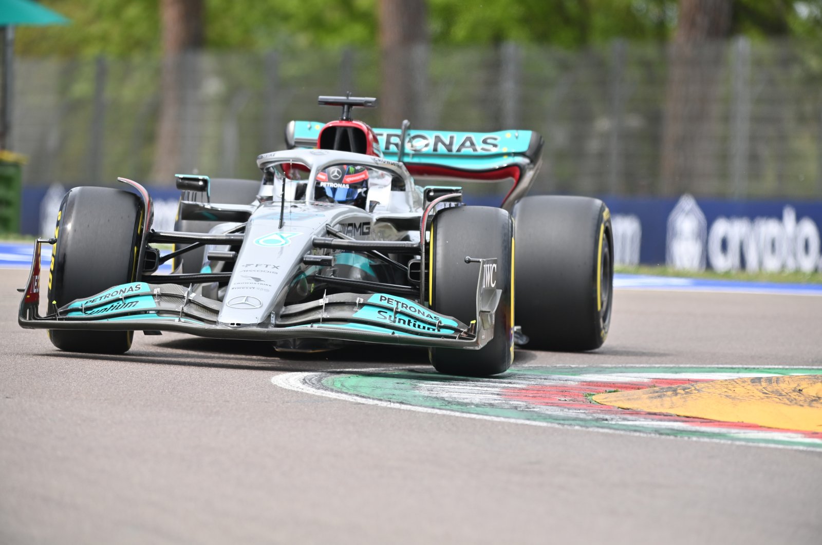 Mercedes&#039; George Russell in action at the Formula 1 Emilia Romagna GP, Imola, Italy, April 24, 2022. (AA Photo)