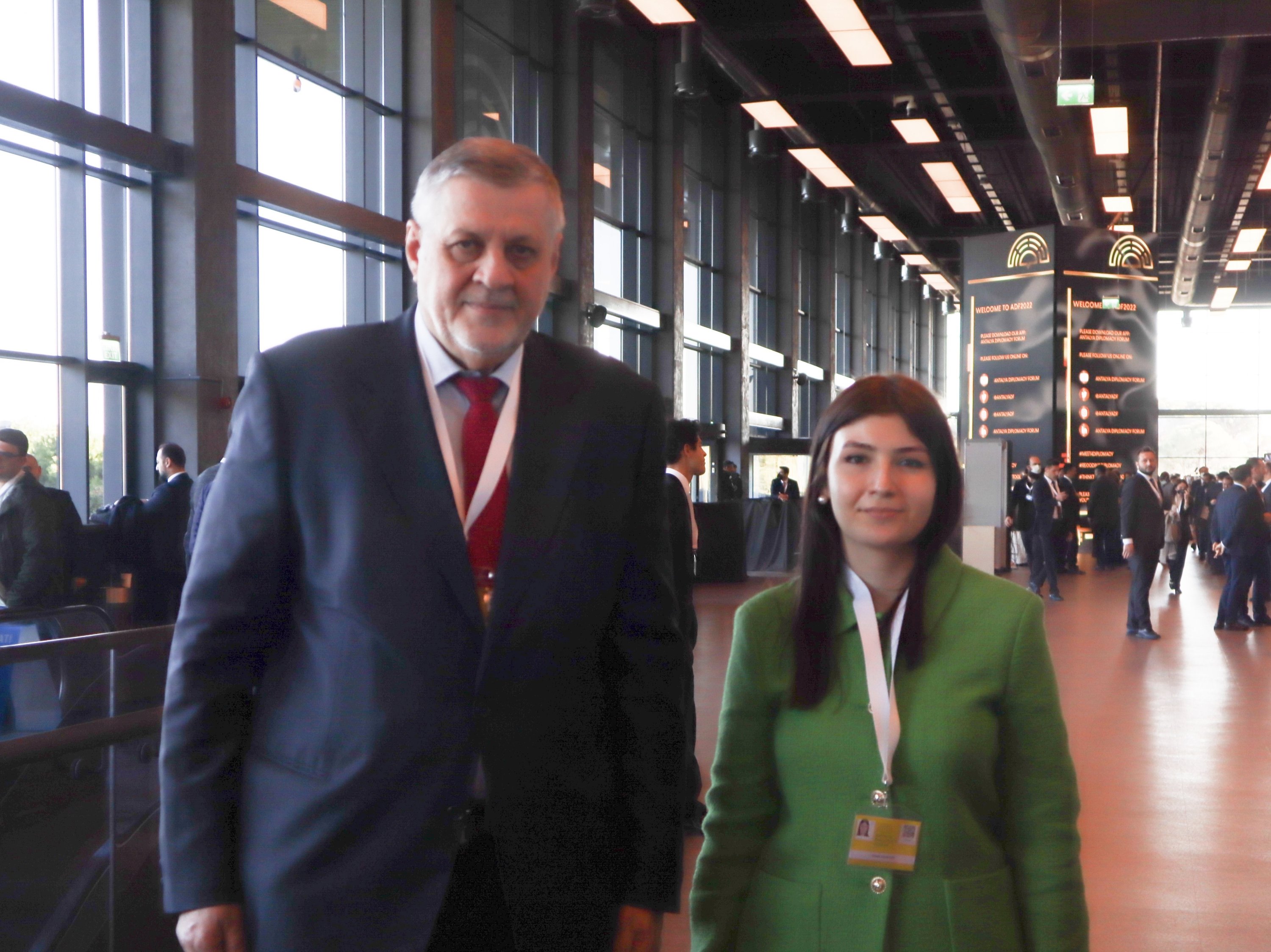 Former U.N. Special Envoy for Libya Jan Kubis with Daily Sabah Correspondent Dilara Aslan in Antalya, Turkey, March 12, 2022. (Daily Sabah Photo)