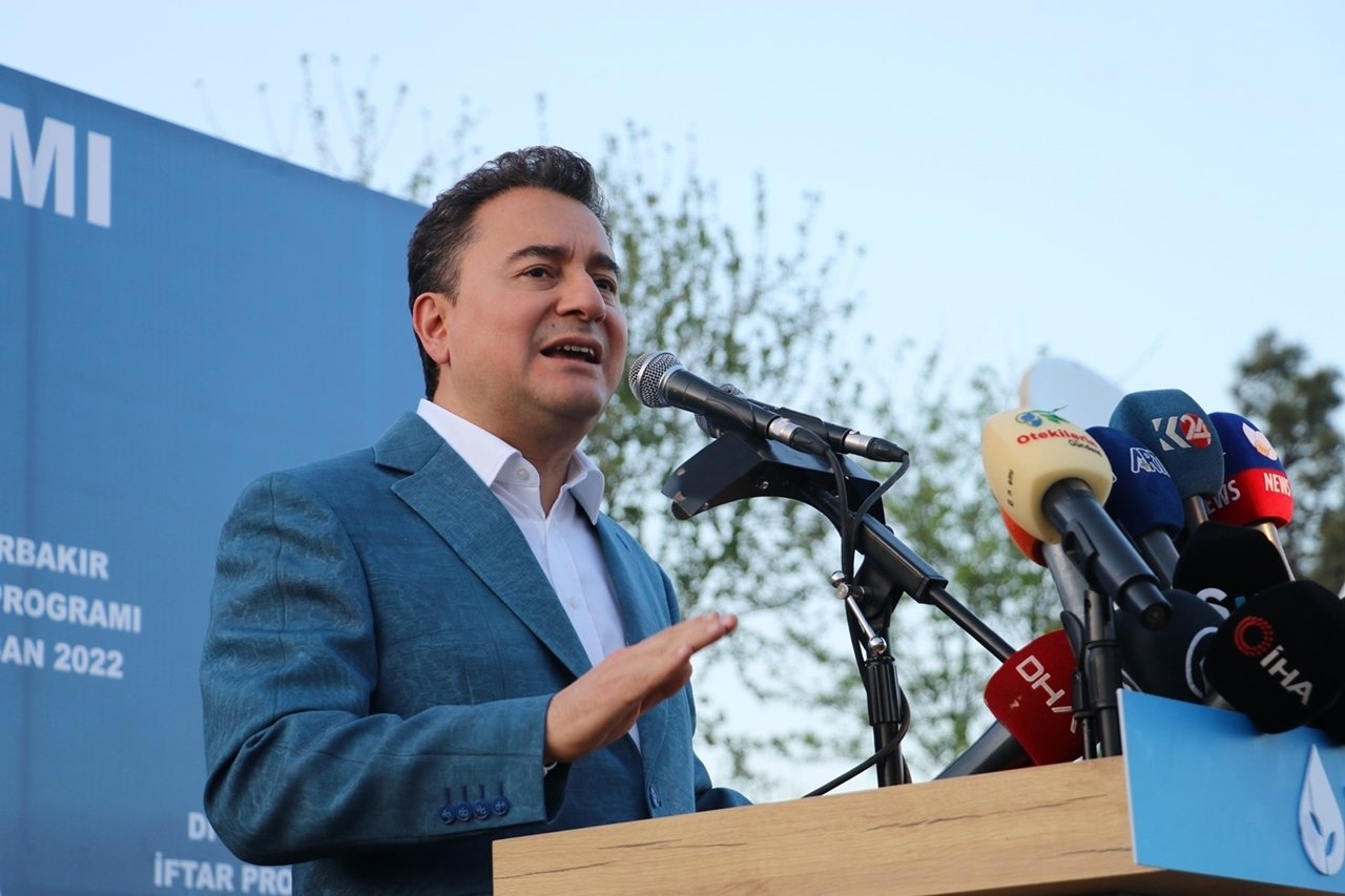 DEVA Chairperson Ali Babacan delivers a speech in southeastern Diyarbakır province, Turkey, April 22, 2022. (DHA Photo)